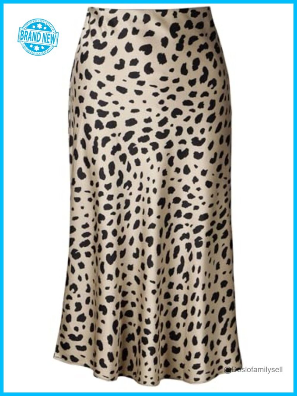 Women's Leopard Print Midi Skirt High Waist Elastic Silk Satin A-Line